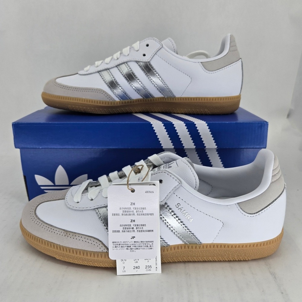 Adidas Samba OG W White Silver Metallic Grey One JI2725 Women's Size 7 NEW - Picture 2 of 12